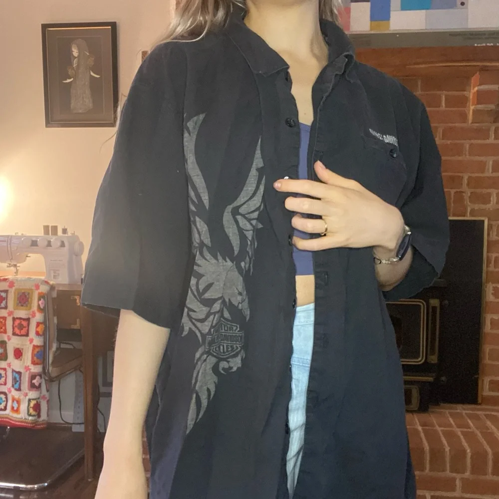 Harley-Davidson Y2K Oversized Menswear Eagle Pocket Embroidery Mechanic … - Picture 3 of 14